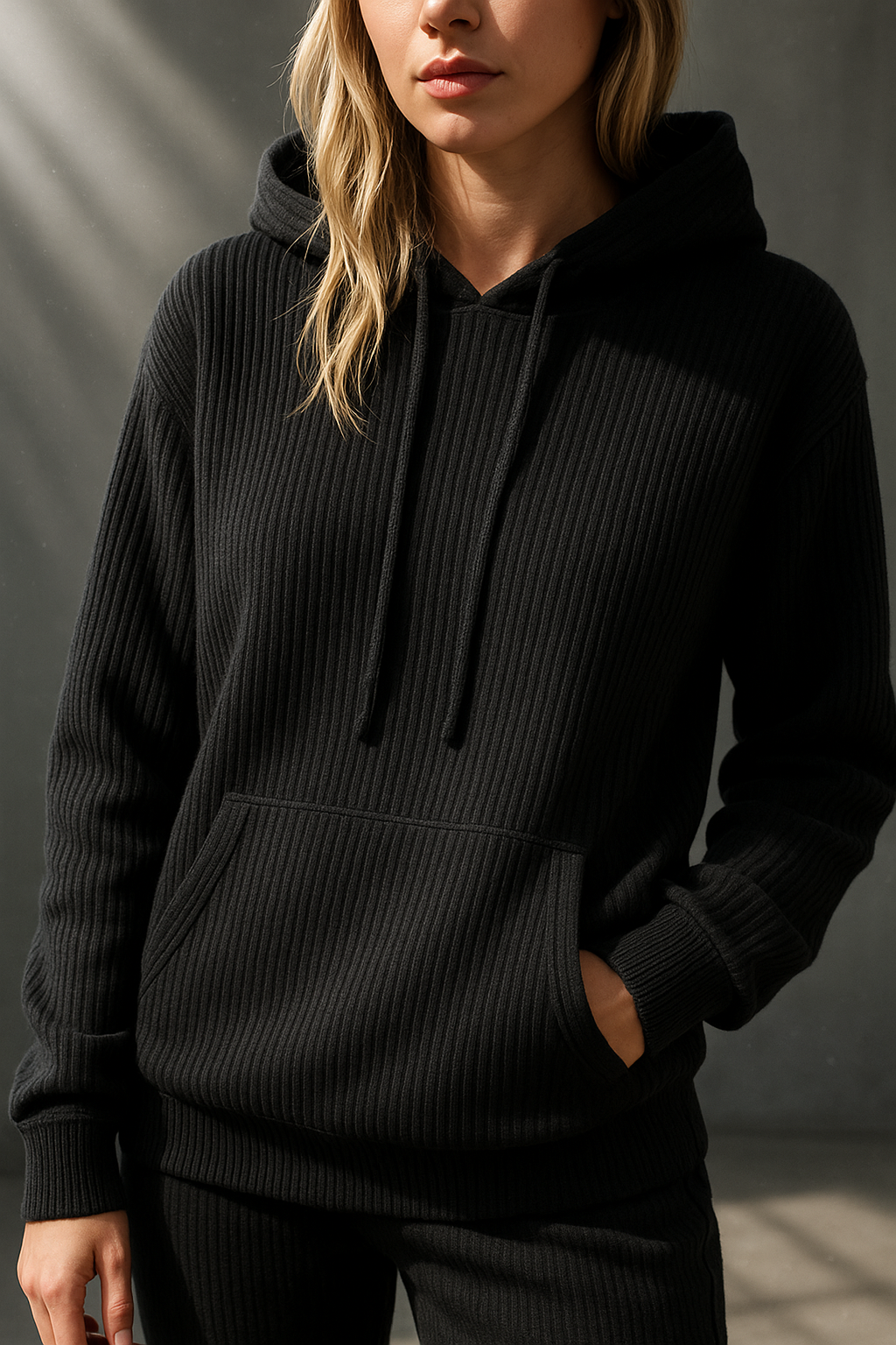 Woman posing confidently in the versatile Women's Relaxed Hoodie