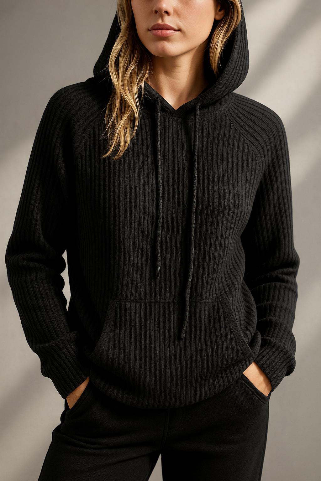 Flat lay of the Women's Luxe Cashmere Blend Relaxed Hoodie, casual chic styling