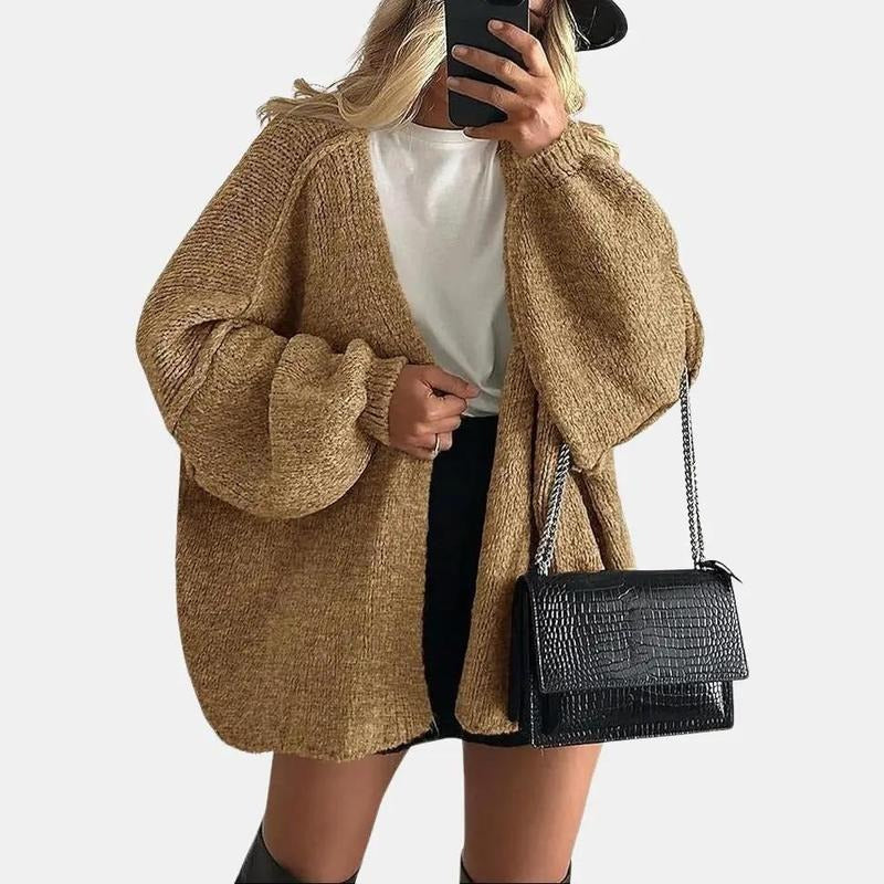 Cozy acrylic blend women's knit cardigan, open front, perfect outerwear for comfort
