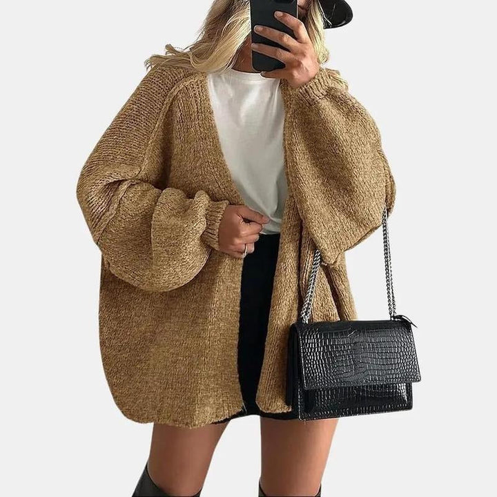 Cozy acrylic blend women's knit cardigan, open front, perfect outerwear for comfort