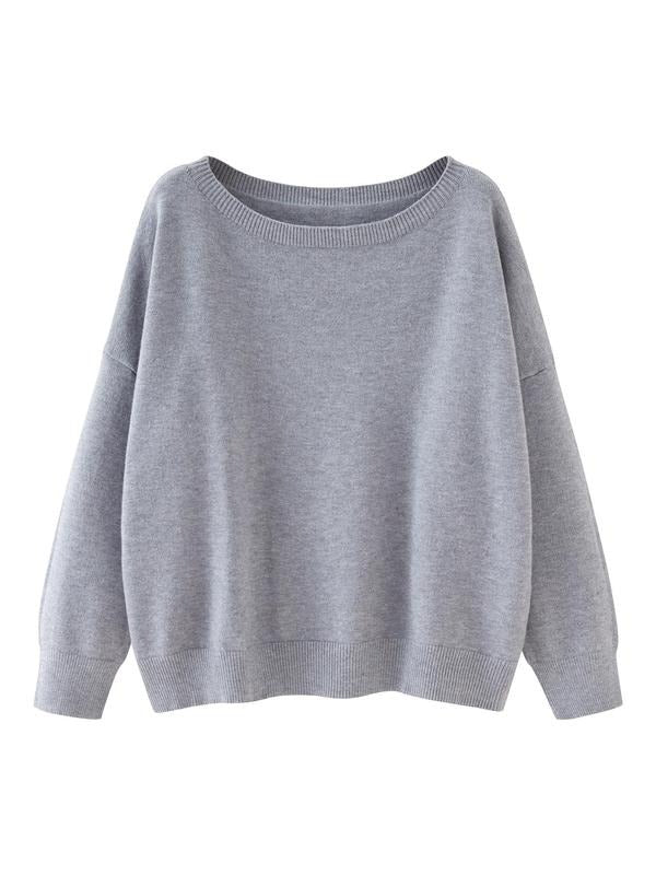 Model wearing Women's Luxe Knit Pullover Sweater, relaxed fit, elegant, versatile womens fashion