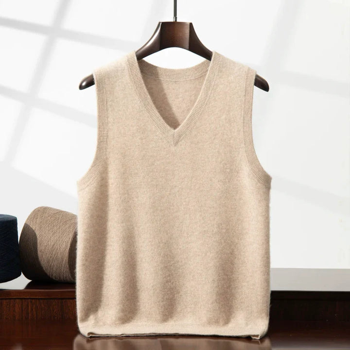 Women's luxurious cashmere heritage vest in a soft, elegant knit, perfect for layering.
