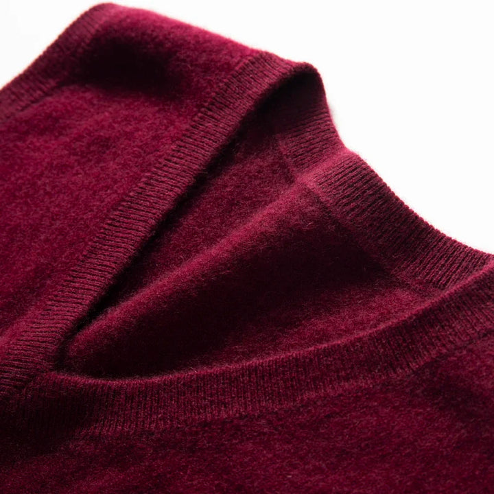 Premium women's cashmere vest, a stylish V-neck luxury knitwear item for any wardrobe.