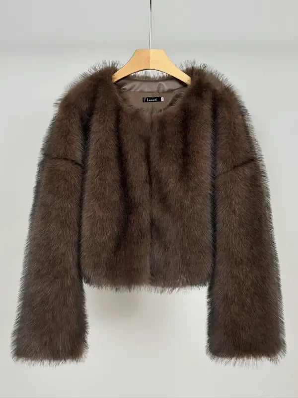 Faux fur women jacket, voluminous design for a luxury winter look, elegant and warm