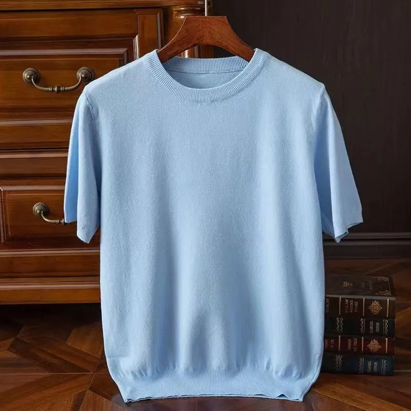 Women's luxurious soft cashmere crew neck tee. Premium knit long sleeve top for casual wear.