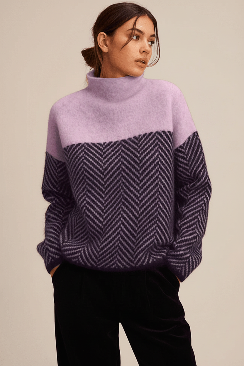 Mackenzie women's knitted jumper. Relaxed fit, long sleeve, and high stand-up collar for effortless style.