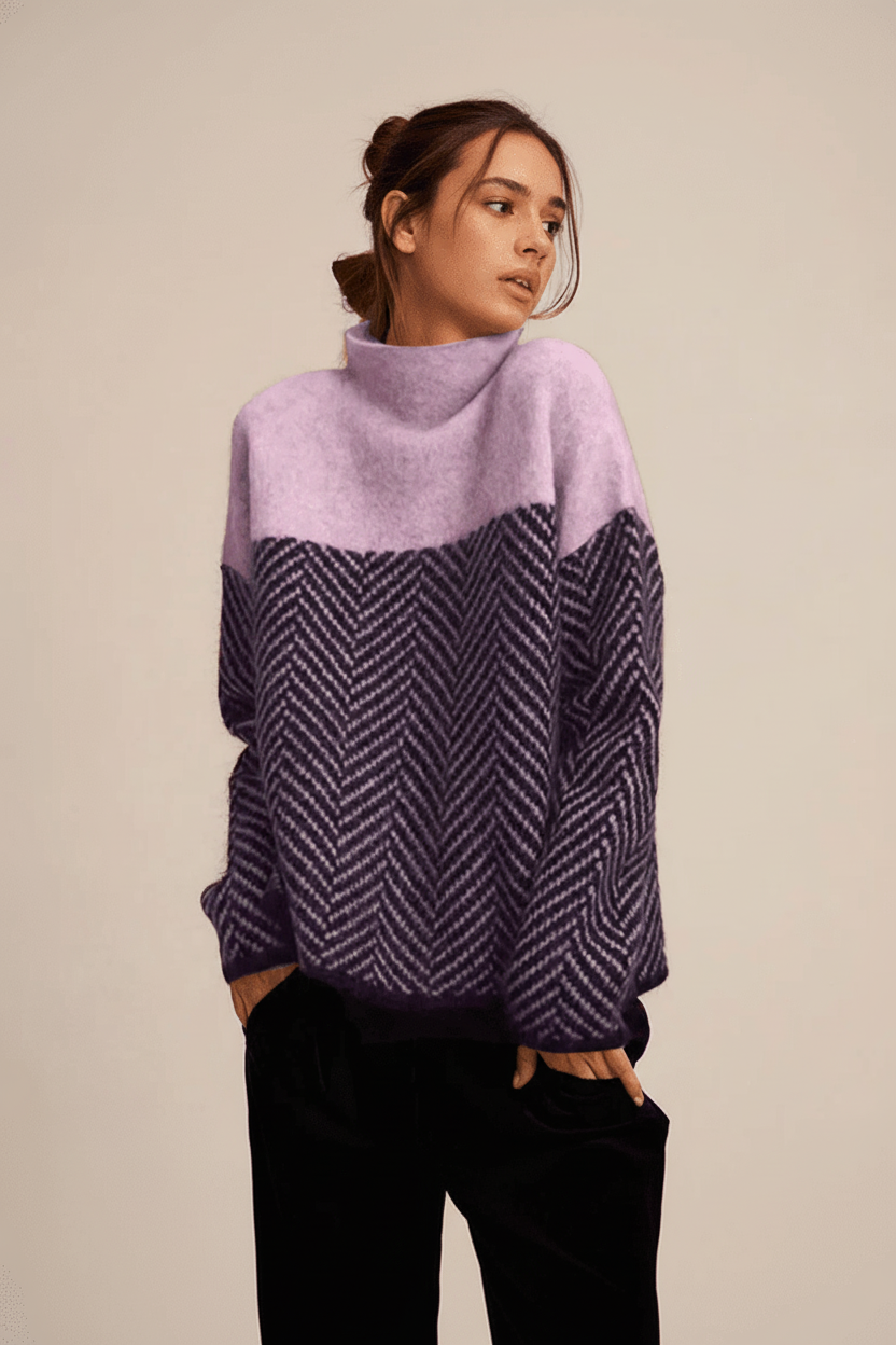 High collar knitted jumper for women. Mackenzie long sleeve sweater, perfect for elegant fall & winter style.