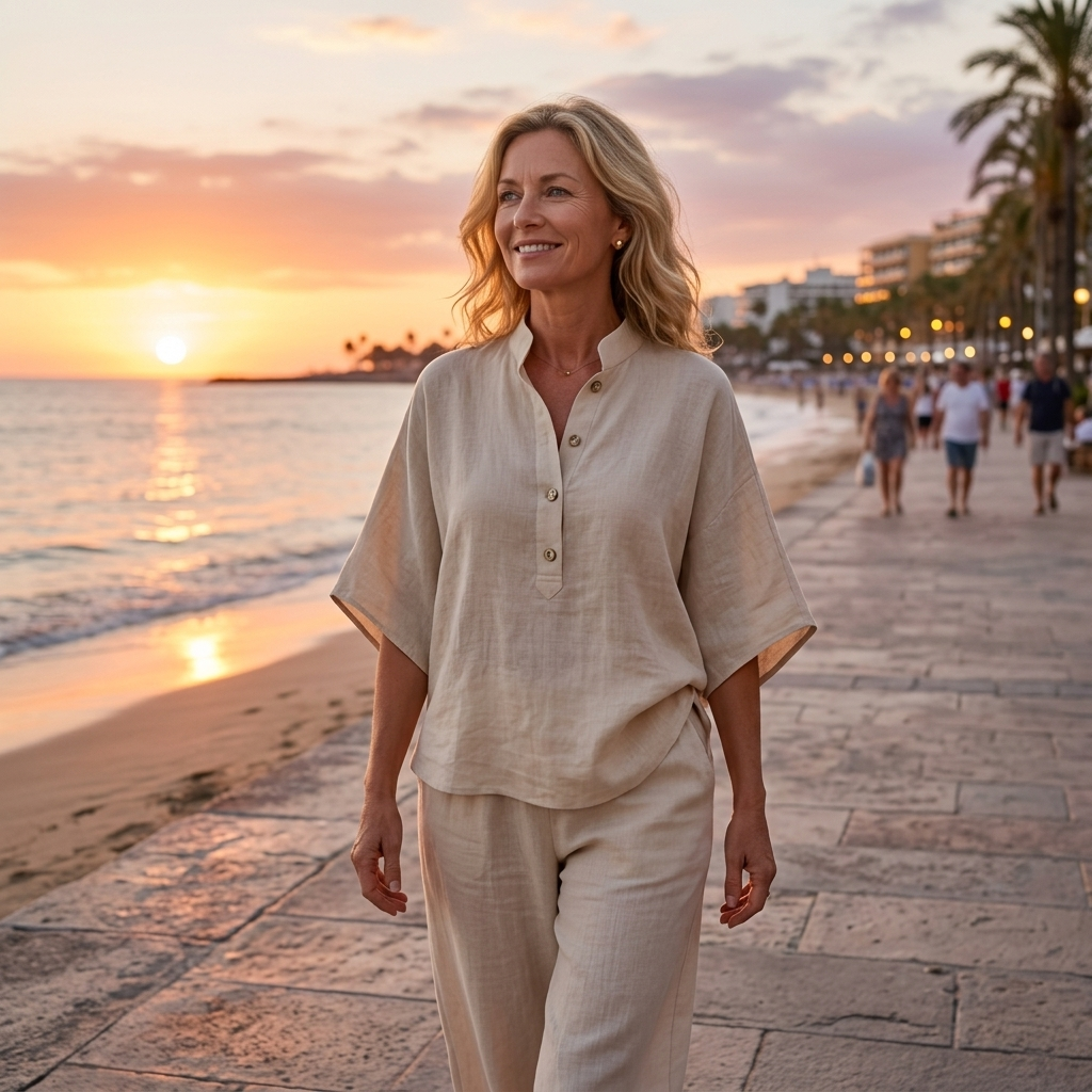 Women's versatile matching set: Elegant Mandarin collar kimono top & wide-leg pants for any occasion.