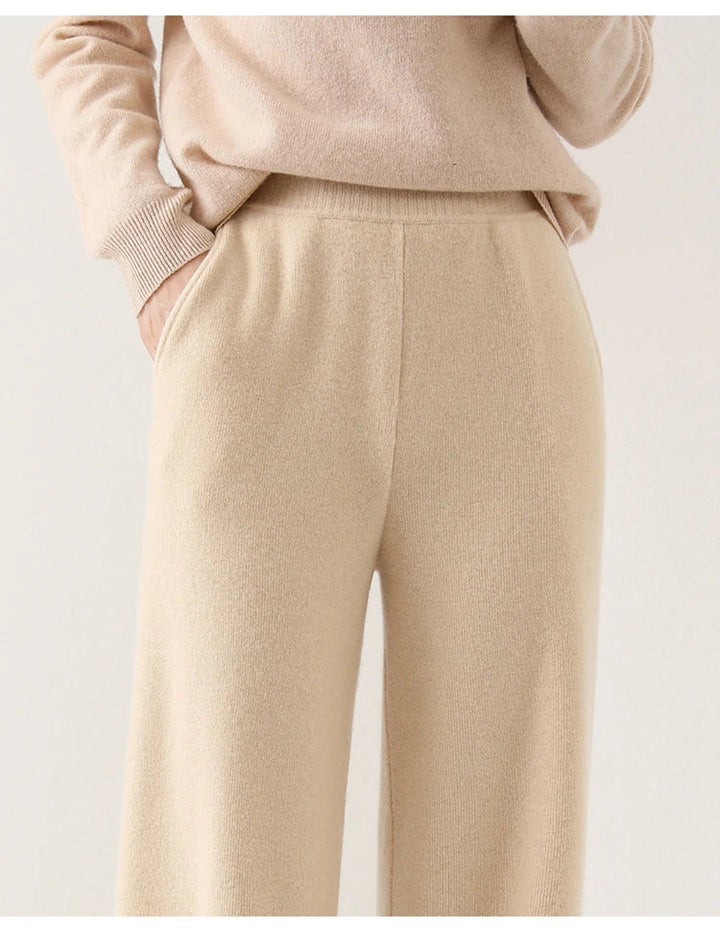 Full length view of women's merino wool wide-leg lounge pants, ideal for comfortable daily wear