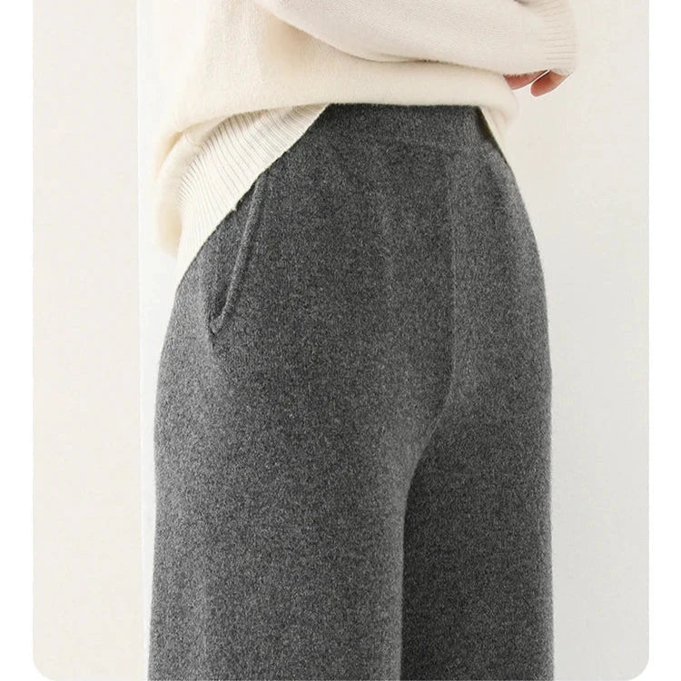 Elegant women's merino wool wide-leg lounge pants, combining style with supreme comfort