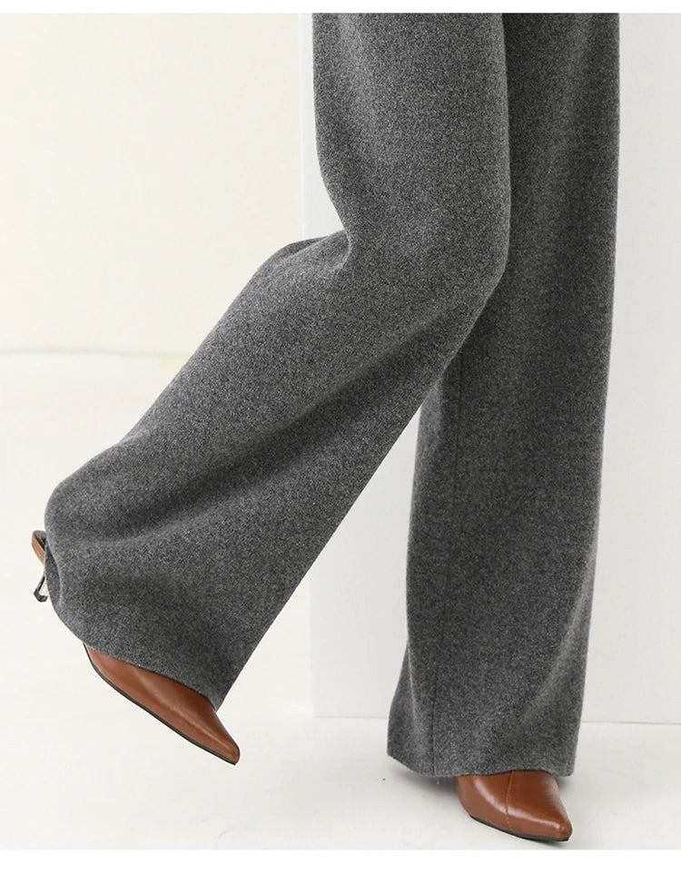 Merino wool wide-leg lounge pants for women, showcasing the premium quality and soft texture