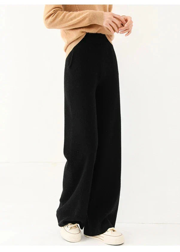 High-waist comfort: women's merino wool wide-leg lounge pants, versatile for home or casual outings
