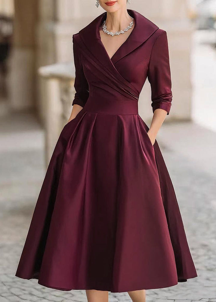 Versatile women's midi dress, modest yet elegant. Features a draped collar & functional pockets for parties.