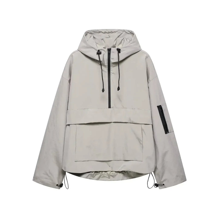 Sporty women's ski jacket with hood, minimalist design, perfect for winter adventures and warmth