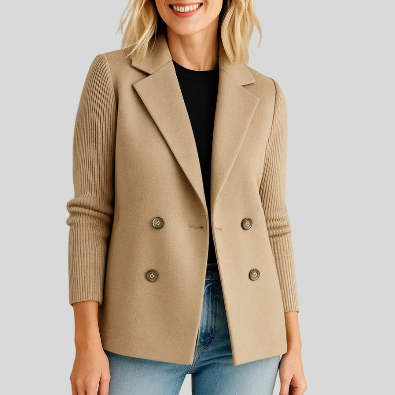 Stylish women's black knit blazer, a comfortable sweater jacket perfect for versatile outerwear.
