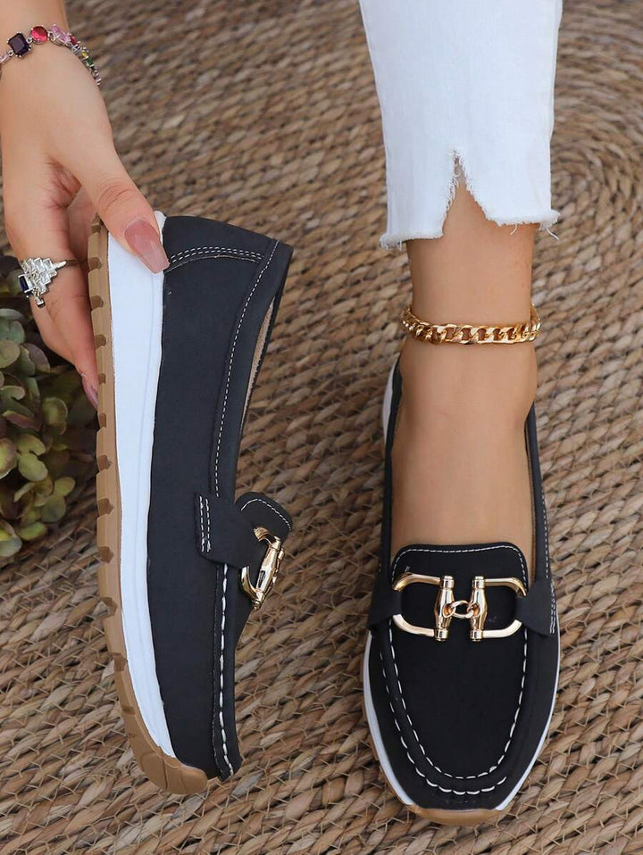Women's Non-Slip Orthopedic Loafers in black, designed for all-day comfort & support.