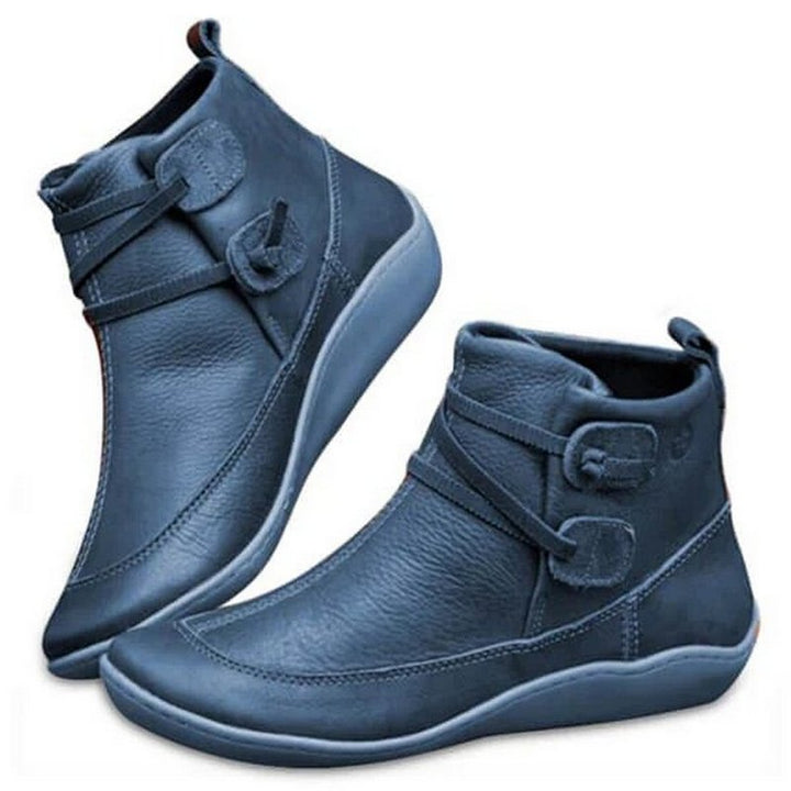 Chic women's orthopedic ankle boots with trendy button detail. Comfort footwear with wide toe box for fashion & support.