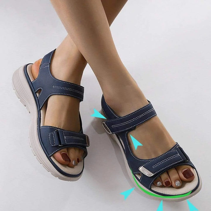 Platform orthopedic sandals for women, all-day arch support & adjustable straps for comfort.