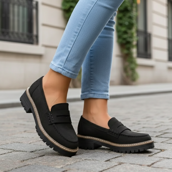 Fashionable women's orthopedic loafers, combining a chunky platform with supreme all-day comfort.