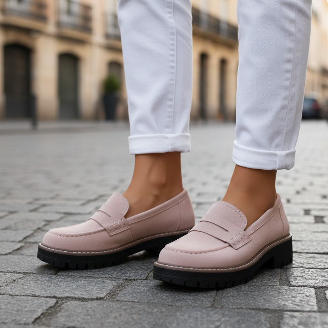 Modern women's chunky platform loafers, providing orthopedic support and stylish comfort for daily wear.