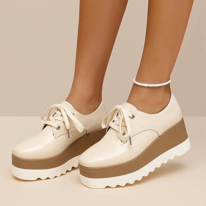Stylish women's lace-up platform shoes with orthopedic features, providing supportive comfort and extra depth.
