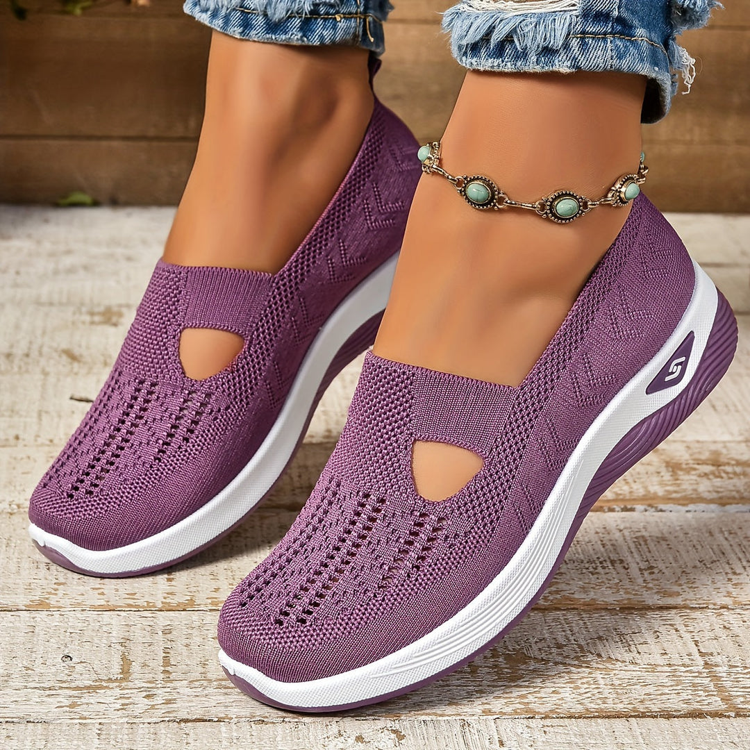 Durable women's slip-on comfort shoes, engineered for walking with orthopedic arch support.