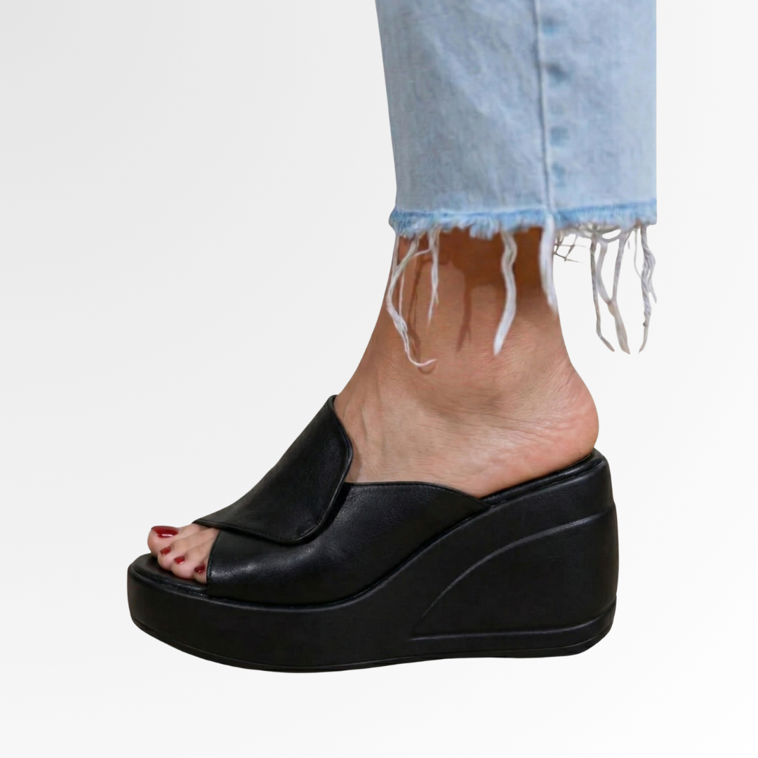 Women's orthopedic slip-on wedge sandals with supportive footbed for all-day comfort. Perfect summer casual elegant shoes.
