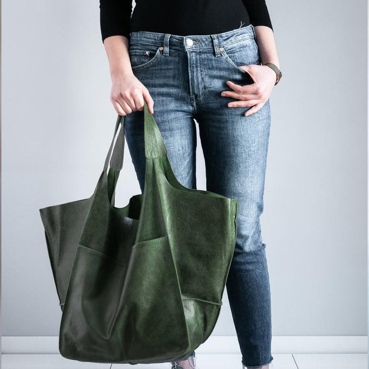 Chic women's oversized vintage leather daily bag, perfect as a shoulder bag or cross body option.