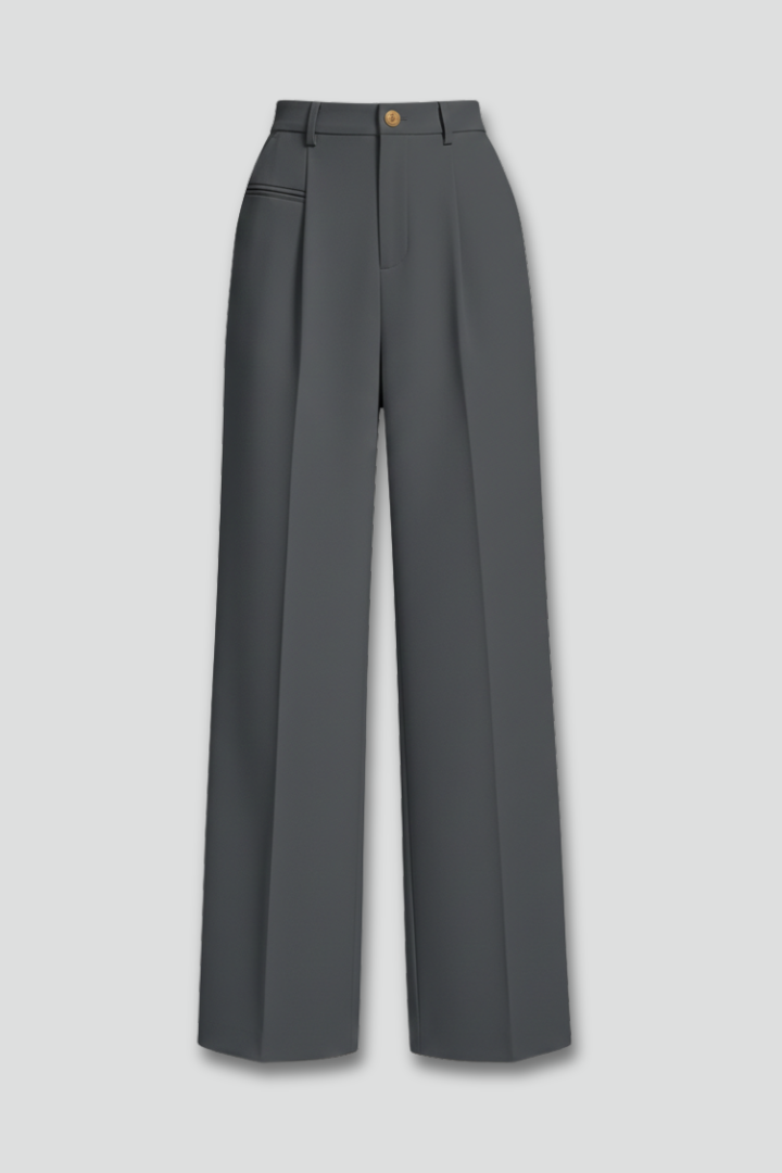 Women's palazzo trousers with stylish front pleats and practical back pockets, ideal for comfort.