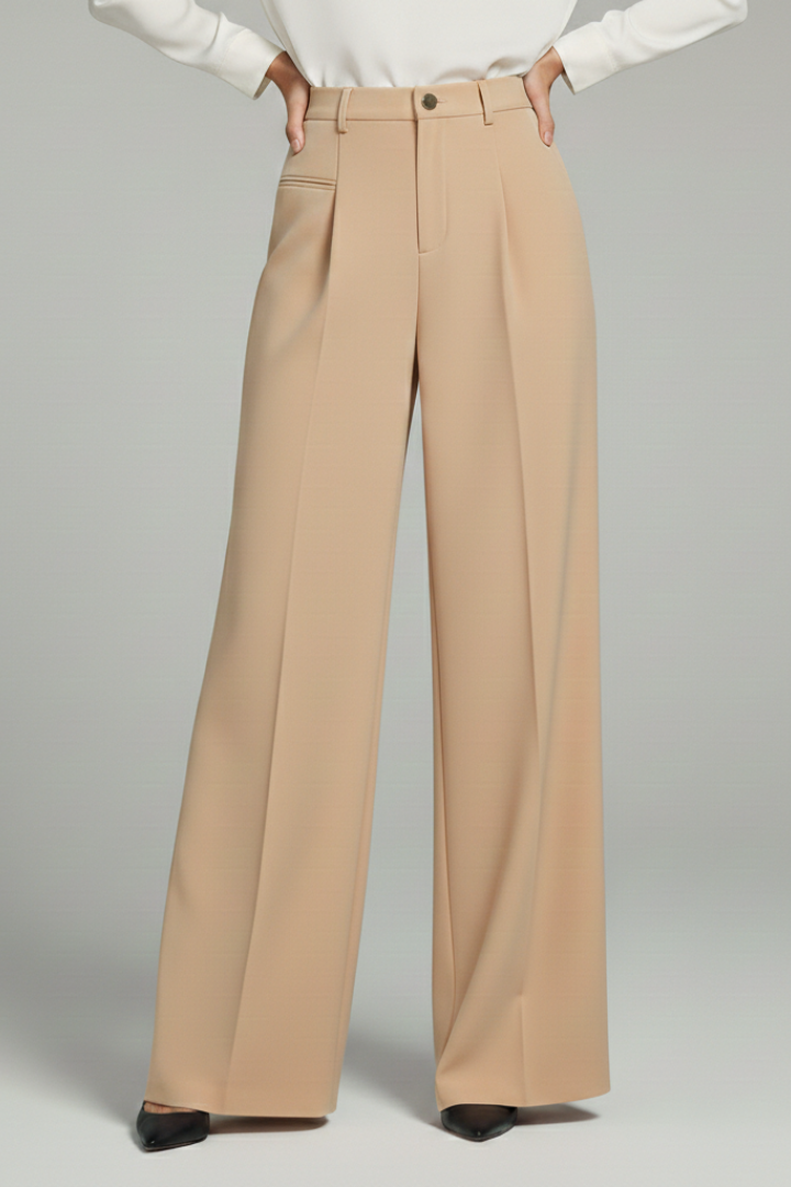 Chic women's pleated trousers, palazzo cut with smart front pleats and discreet back pockets.