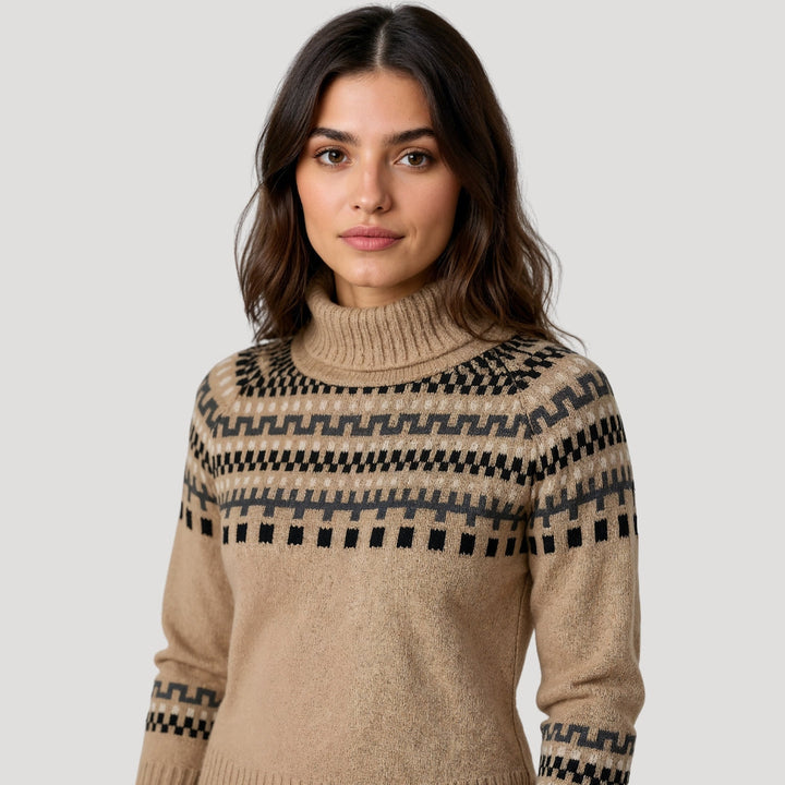 Elegant women's knit turtleneck sweater with a unique pattern, perfect for a chic spring pullover.