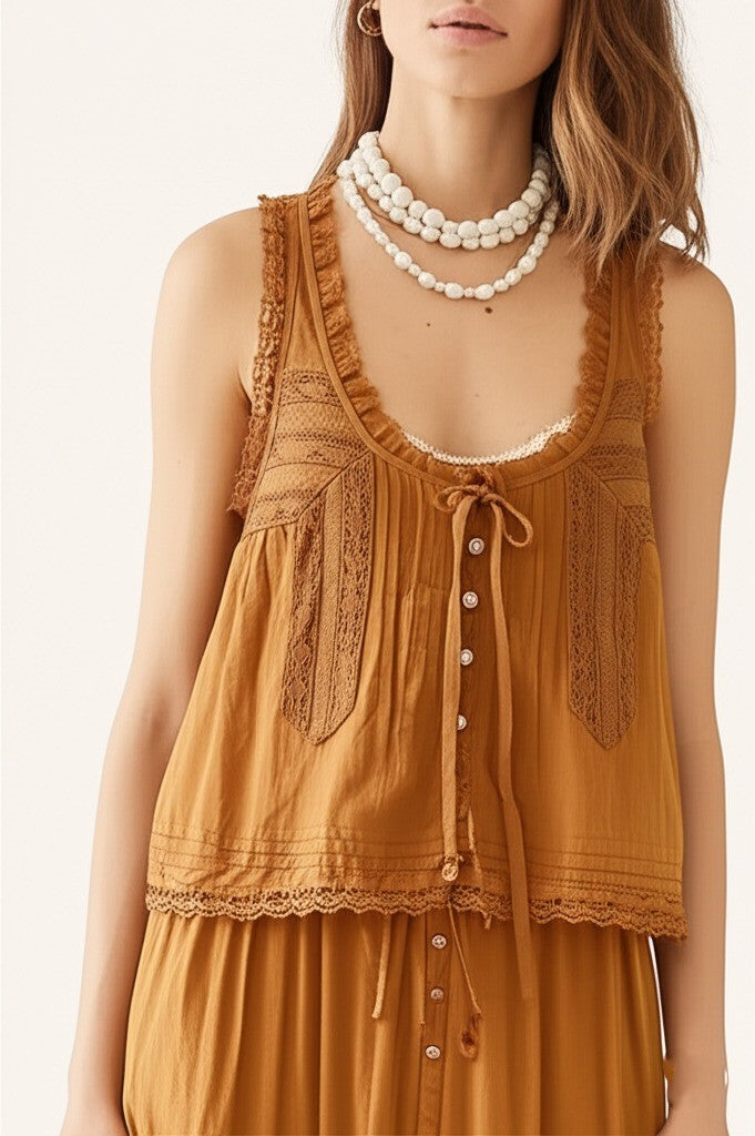 Front view of the women's peach cotton two-piece set, emphasizing casual yet chic design.