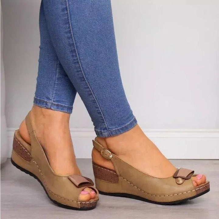 Comfortable women's peep toe wedge slingback sandals, ideal casual footwear for everyday summer style.