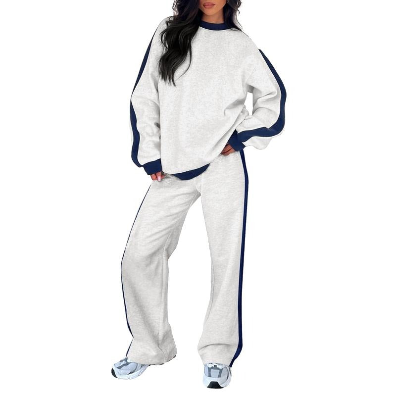 Detail of the wide-leg trousers from the women's premium cotton-blend lounge set, relaxed fit