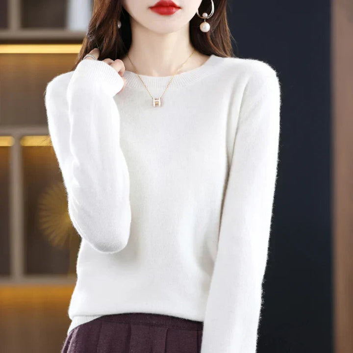 Cozy long sleeve women's sweater, premium crewneck, relaxed fit, elegant everyday pullover.