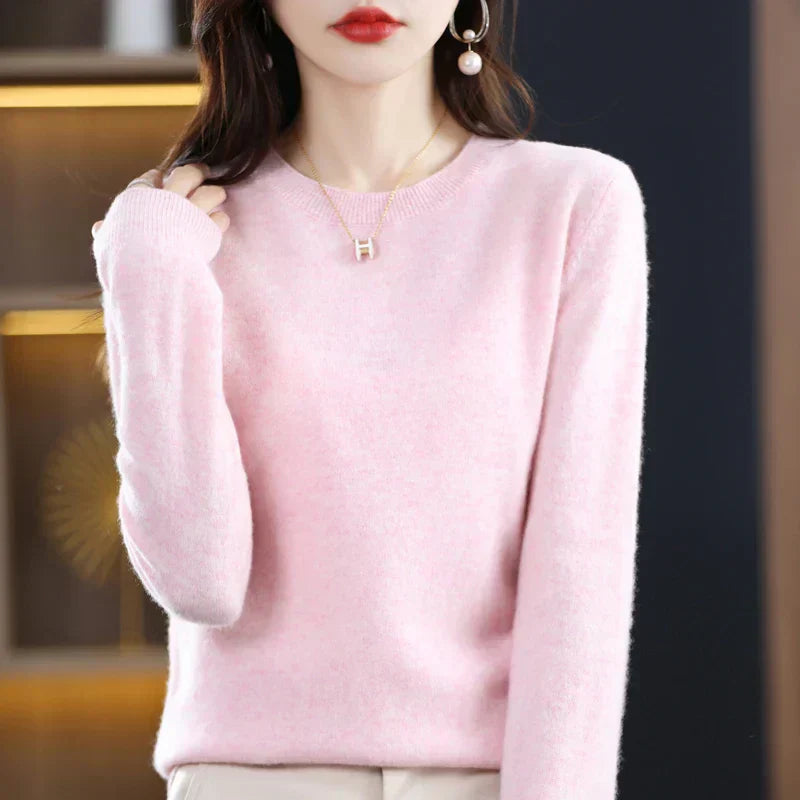 Everyday elegant women's crewneck sweater, soft long sleeve pullover, cozy and classic.
