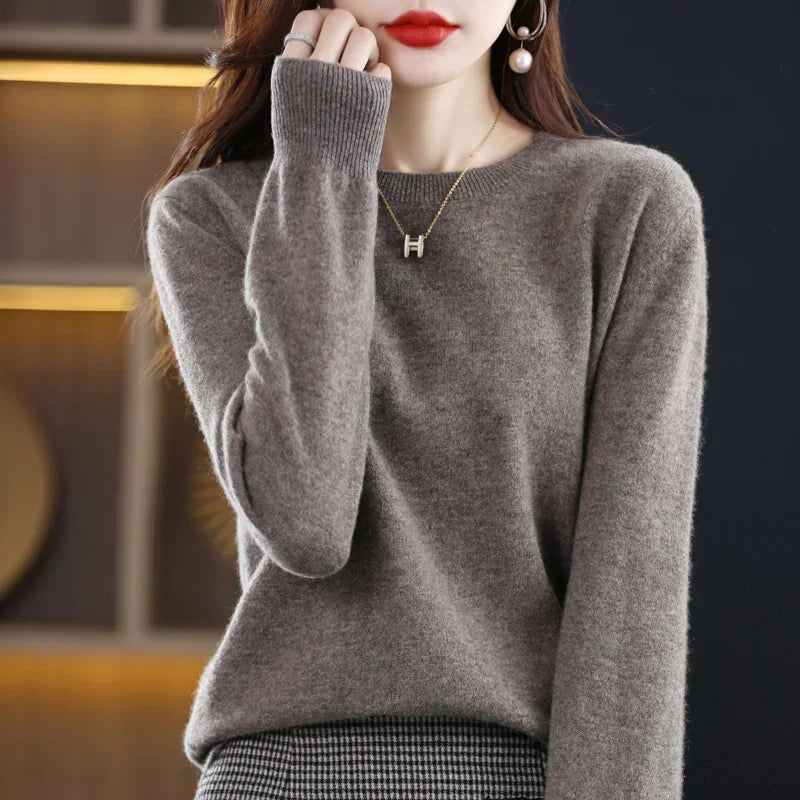 Relaxed fit women's crewneck pullover sweater, long sleeve, classic & cozy.