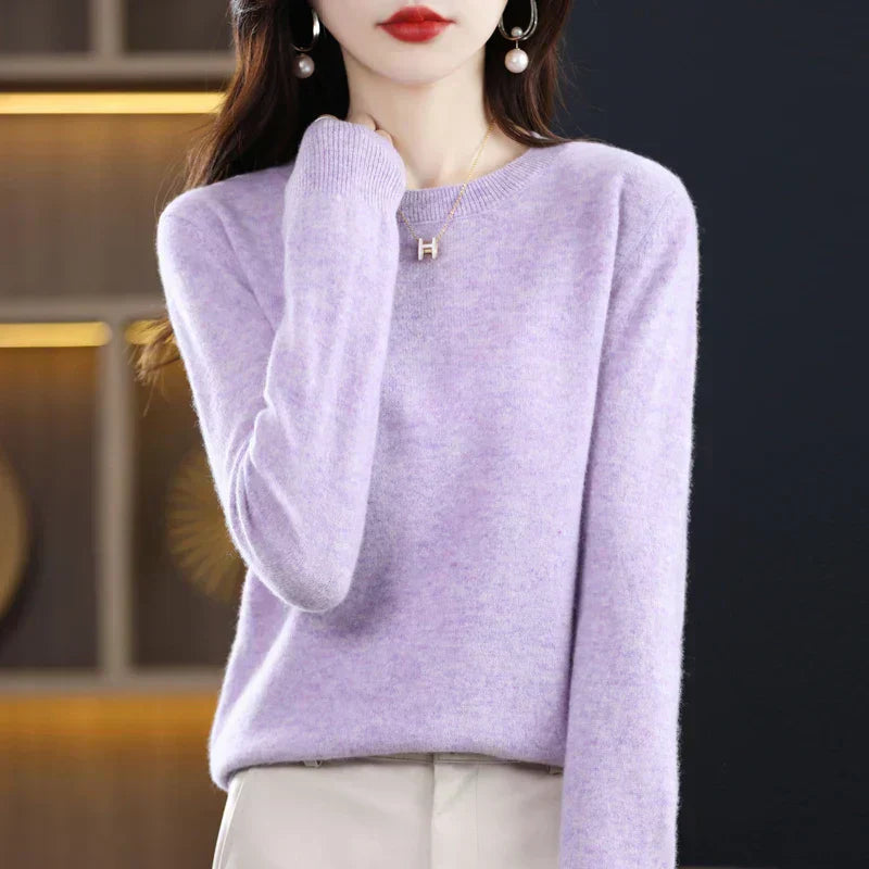Classic everyday women's premium crewneck sweater, soft & warm, elegant pullover style.