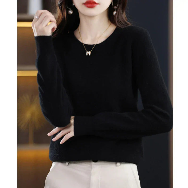 Premium women's long sleeve crewneck sweater, versatile, elegant, and cozy for daily wear.