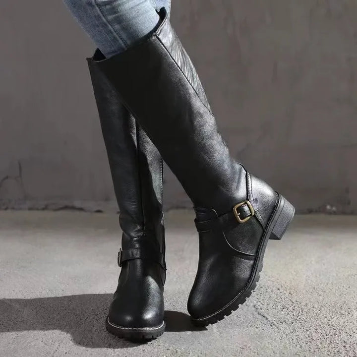 Women's premium orthopedic leather ankle boots in brown, side view, comfortable winter footwear