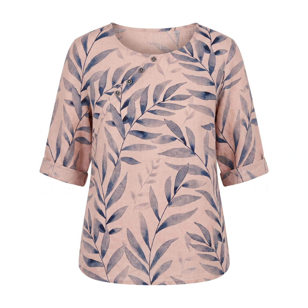 Pink women's asymmetric button shirt, a printed top for casual chic and elegant wear.