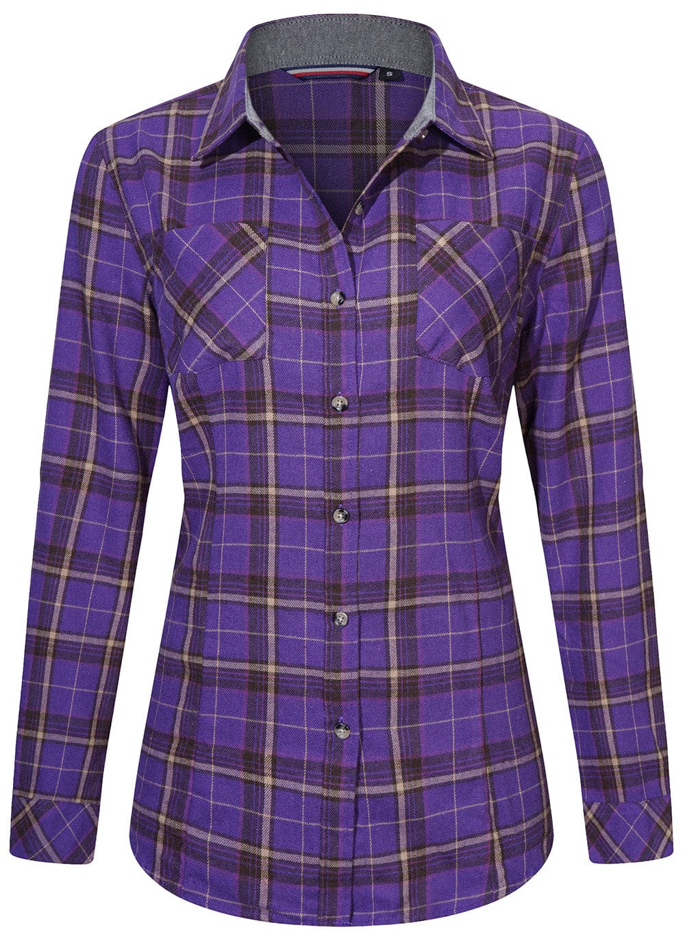 Stylish woman wearing a casual plaid button-down flannel shirt, perfect for fall fashion