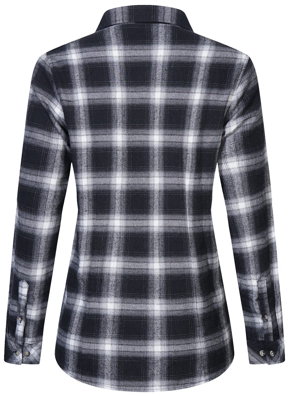 Folded women's long sleeve plaid flannel shirt, ready for layering and casual outfits