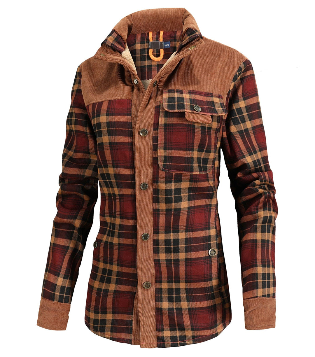 Woman wearing a stylish oversized plaid flannel jacket, perfect for fall and winter.