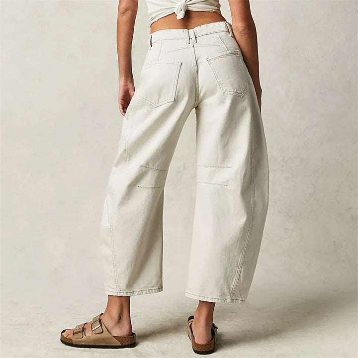 Women's denim barrel leg jeans, mid-rise, ankle-length, a staple for any casual wardrobe