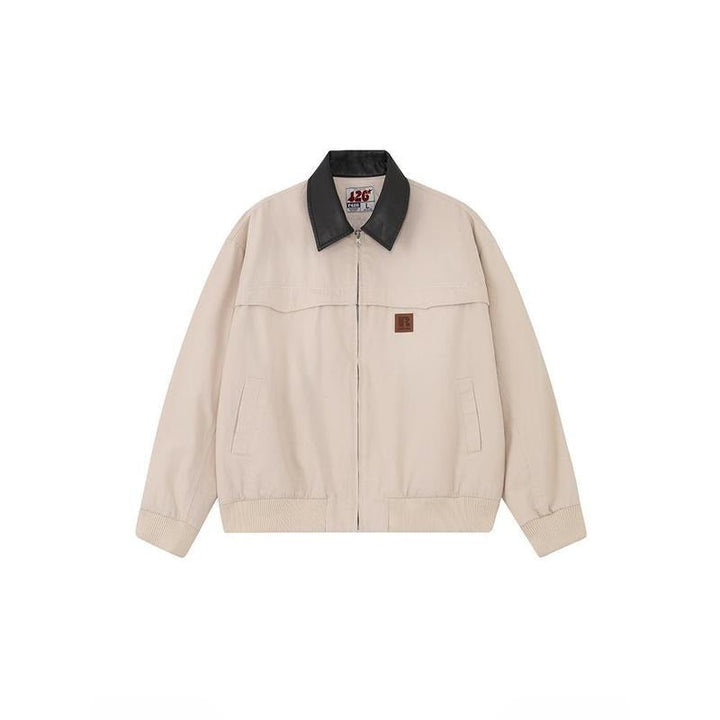 Women's relaxed fit canvas zip jacket with contrast collar, perfect for casual spring and fall outerwear.