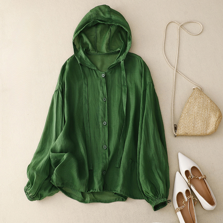 Comfortable women's relaxed fit hoodie, light & airy, great for spring/summer casual wear.