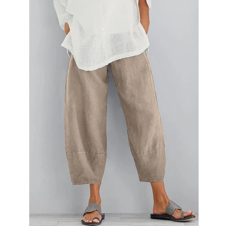 Plus size women's relaxed fit linen leisure pants, offering comfort & style for all.