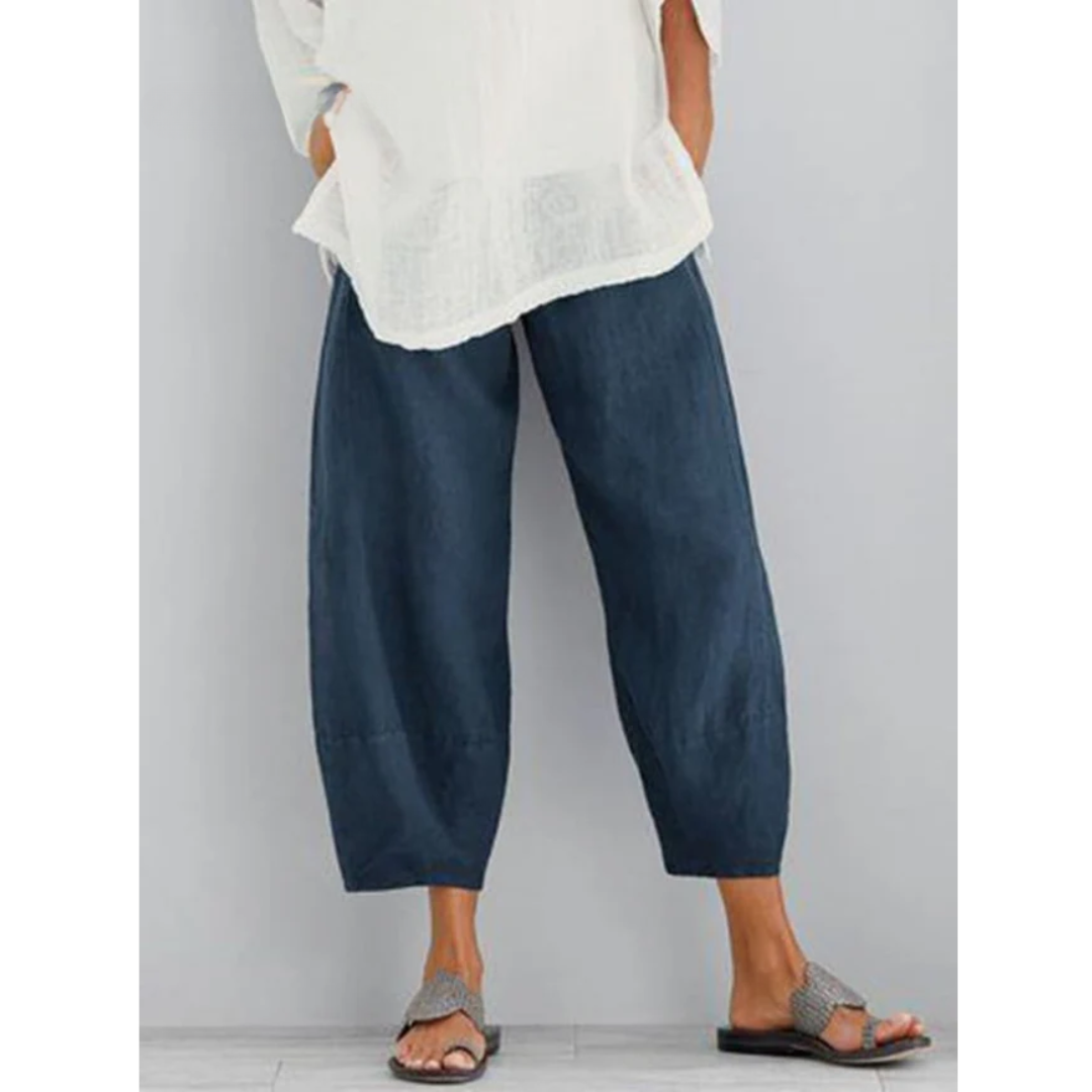 Stylish women's pull-on linen pants in relaxed fit, perfect for comfortable casual spring & summer outfits.