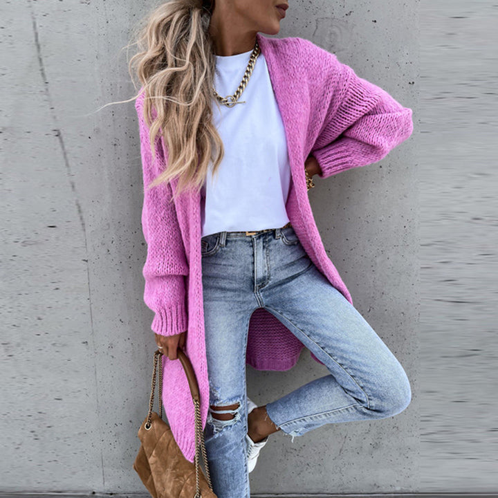 Cozy sweater, women's relaxed fit long open front cardigan in a solid color.